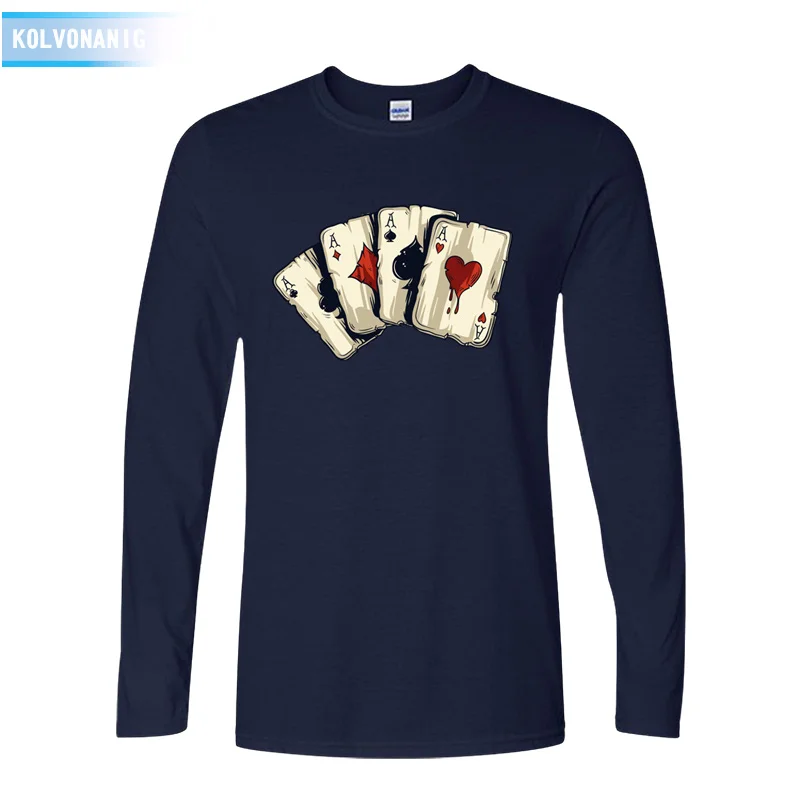 

KOLVONANIG 2021 Spring&Fall O-Neck Long Sleeve Men's T Shirt Poker Playing Cards Four A 3D Printed T-Shirt For Men Tshirts Park