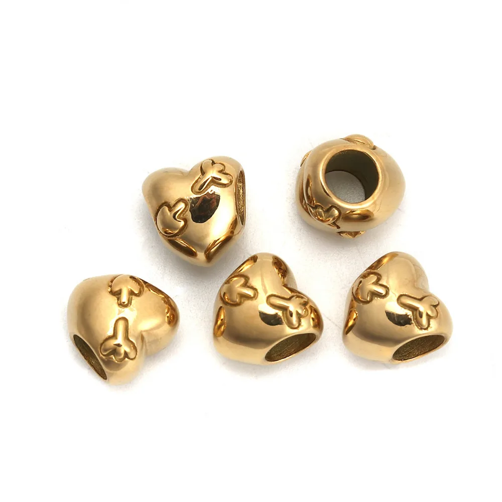 DoreenBeads 304 бусины из нержавеющей стали в форме сердца золотого цвета 11 мм (3/8 &quot) x 10
