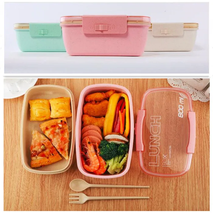 800 мл здоровый материал Ланч бокс двухслойная Пшеничная солома Bento коробки
