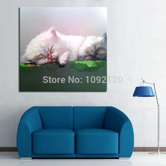 Ручная роспись Настенная картина маленькая кошка Спящая маслом на холсте