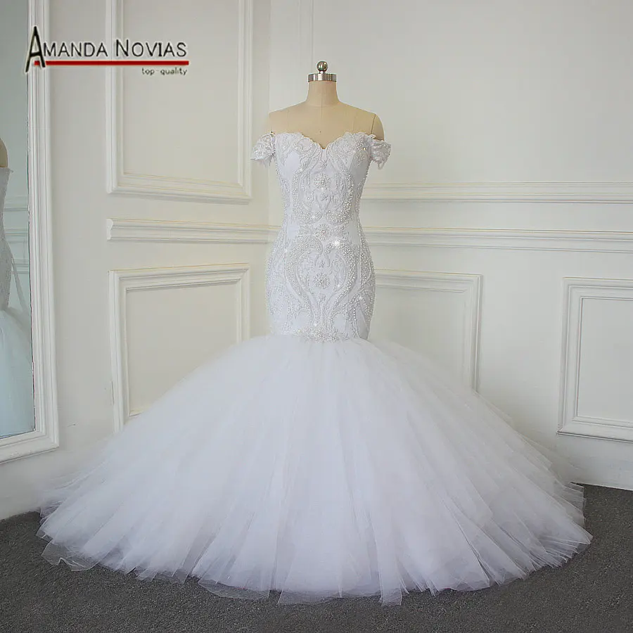 Роскошное платье Русалочки с бусинами 100% реальные фотографии Amanda Novias 2017 | Свадьбы