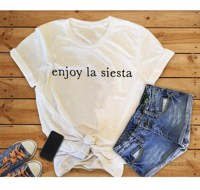Забавная женская футболка enjoy la siesta Повседневная летняя с надписью в Испании