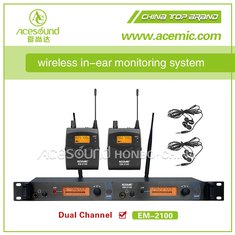 Профессиональный двухканальный в ухо монитор системы беспроводной микрофон EM 2100