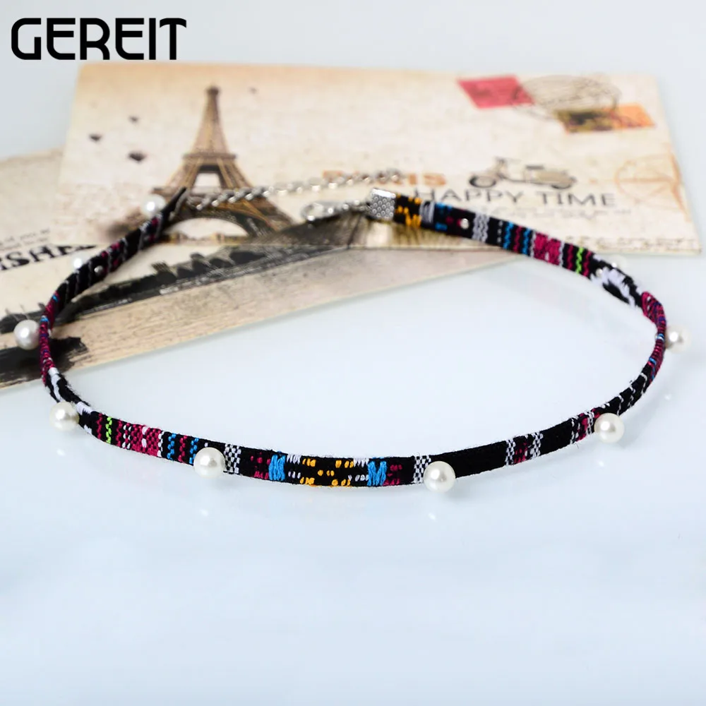 Модные Разноцветные богемные короткие чокеры ожерелье тканевая веревка цепочка