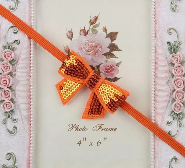 Infantile Girls Sequin Bow Headbands For Kids Solid Elastic Hair Band Large Gold Glitter Accessories YH398 | Детская одежда и