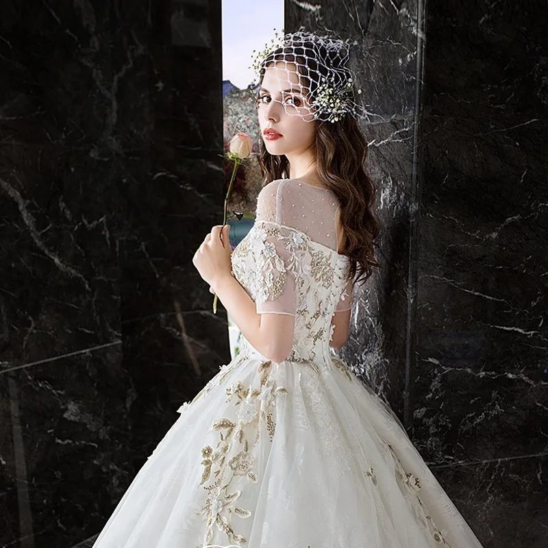 Роскошные арабские Свадебные платья Дубай бальное платье с коротким рукавом