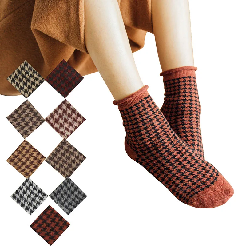 6 пар женских носков Классические носки в клетку теплые осенне зимние женские