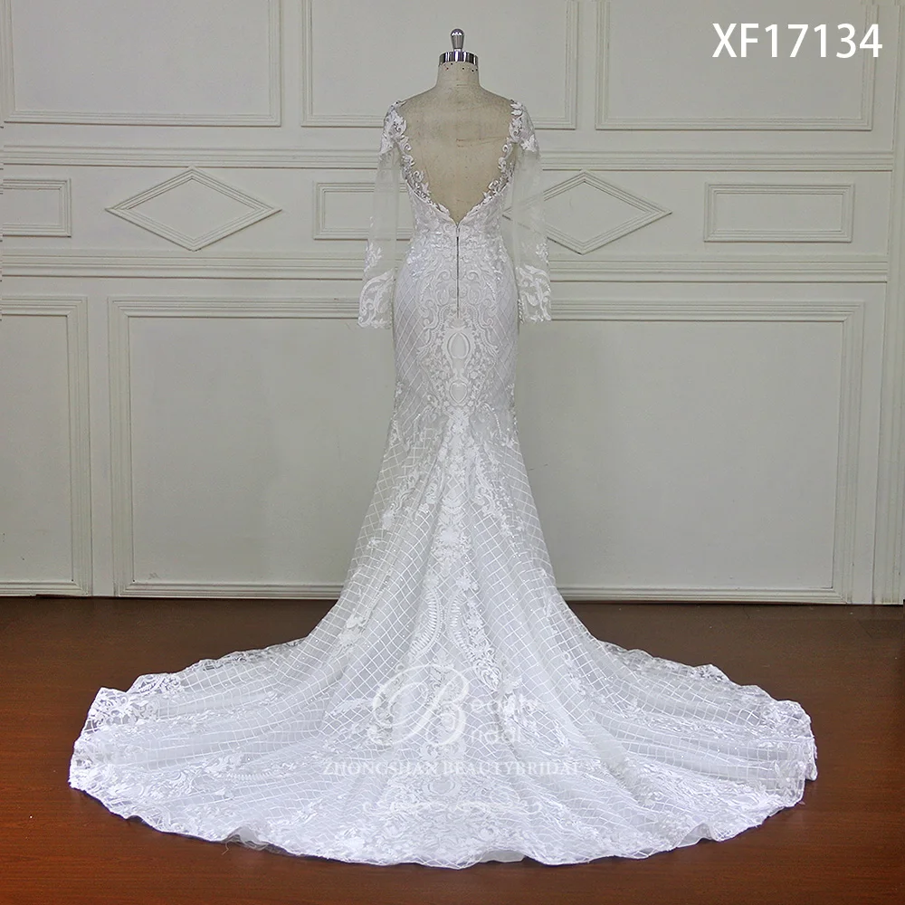 Elegant Mermaid Wedding Dresses 2018 Long Sleeve Lace Appliques Beads Court Train Bridal Gowns Vestido de Noiva XF17134