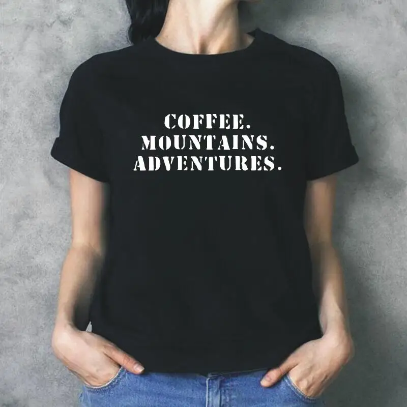 

Hipster Coffee Mountains Adventures Letters Printed Women Tshirt Hipster Shirt Tee Shirt Femme Loose Harajuku T Shirt Women Tops