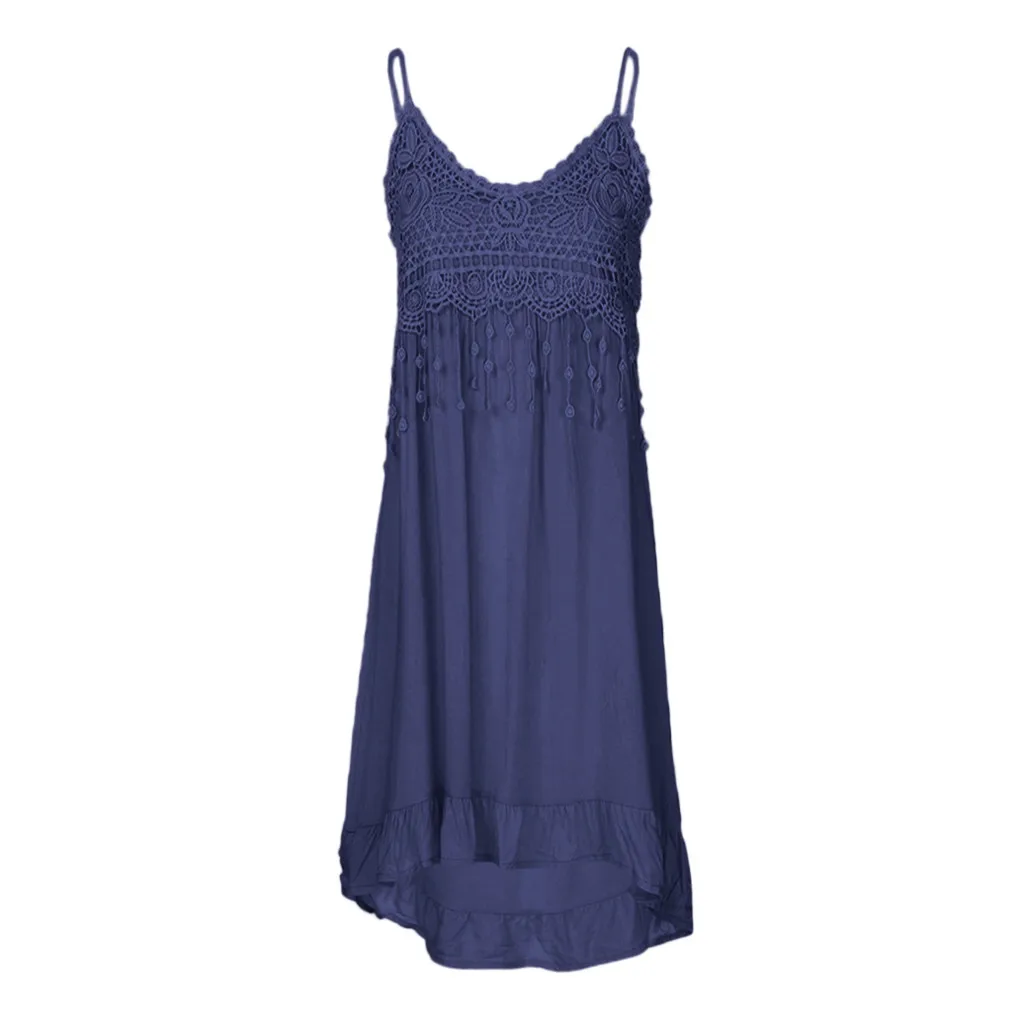 Navy Женское модное летнее платье без рукавов с кисточками, хлопковое Модное Длинное платье vestidos verano, платье для женщин sukienki elbise - Цвет: Navy