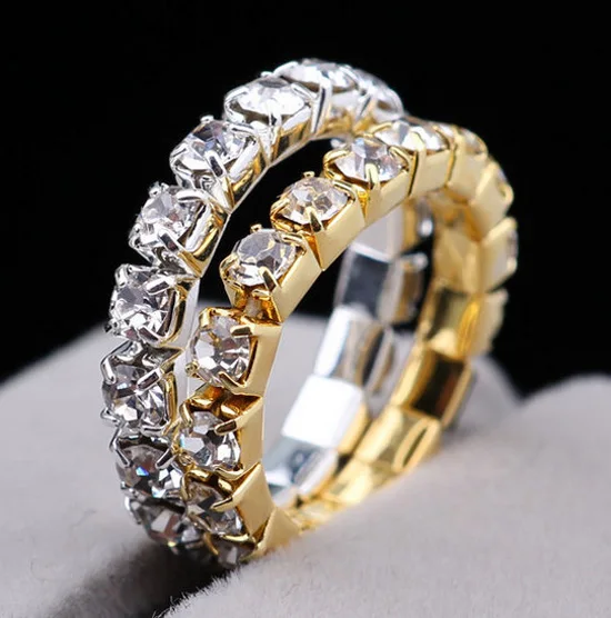 Эластичные однорядные кольца с острым носком из горного хрусталя свадебные