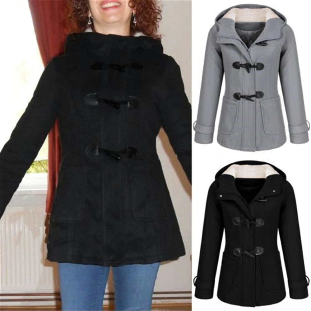 Осенняя Женская куртка с капюшоном и роговыми пуговицами Зимняя повседневная