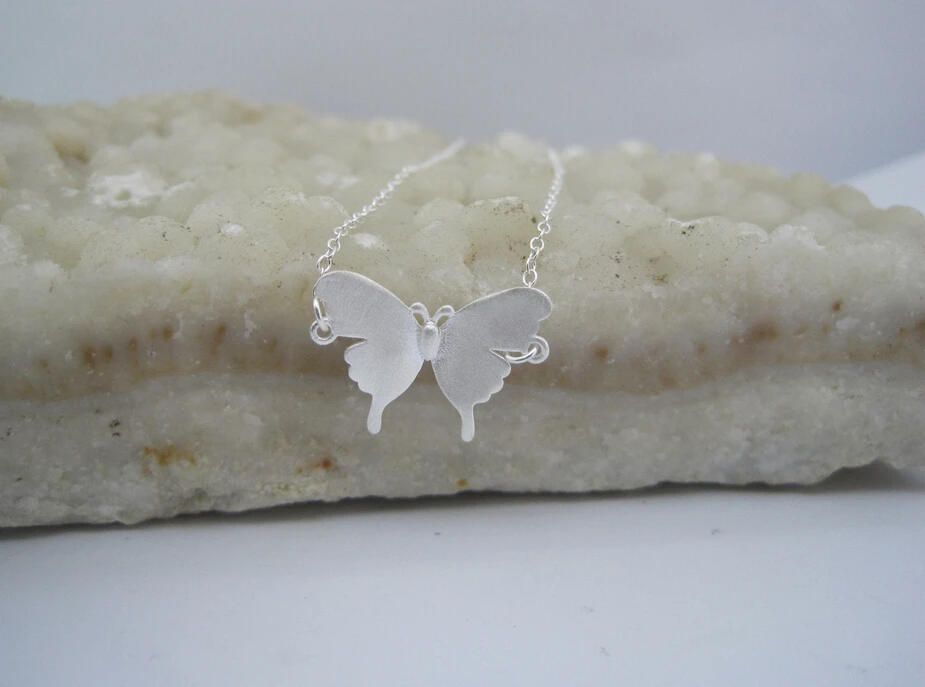 Стерлингового серебра 925 ожерелье бабочки кулон ручной работы оригинальный
