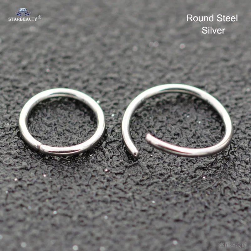 Round Steel Silver Starbeauty 1pc Clear Gem Nose Ring Tragus Piercing Helix Hoop Septum Rings Nose Piercing Clicker Fake Piercing Oreja Ear Jewelry - Окраска металла: Round Steel Silver