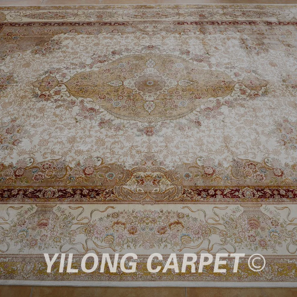 Goede Yilong 8.5 'x11. 8' Handgemaakte Zijden Rug Oosterse Grote Antieke Beige Turks Tapijt (1584)