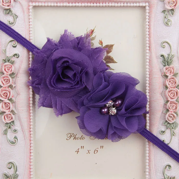 Новый шебби Шикарный цветок с шифоновым цветком Детская повязка на голову 18