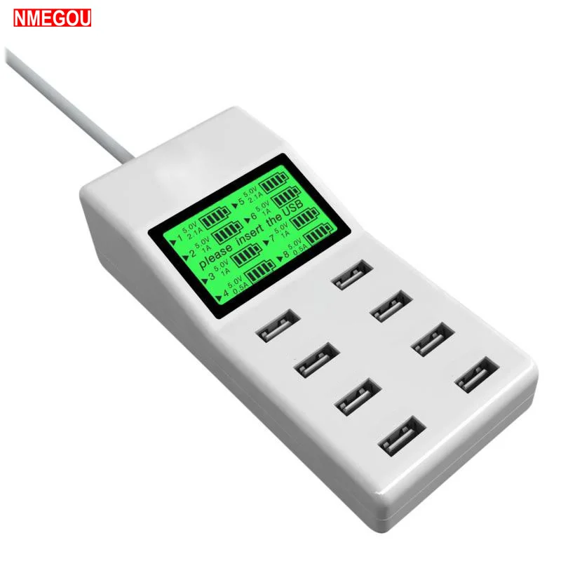 Стандарта ЕС США Великобритании Plug 8 портов USB зарядное устройство с ЖК-экраном DC