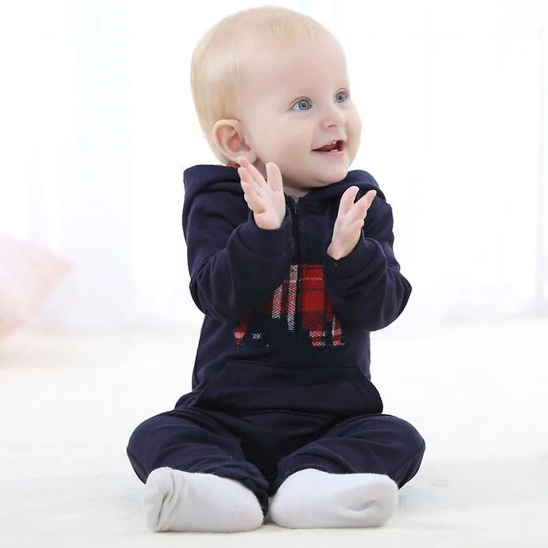 Весенне-осенний Детский комбинезон с капюшоном цельный костюм рисунком одежда