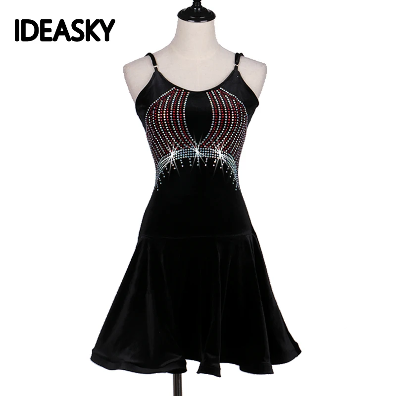 Женское платье для латиноамериканских танцев черное с пайетками соревнований