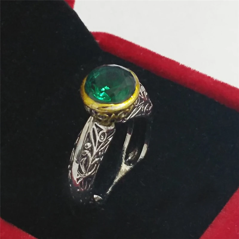 Мужское Винтажное кольцо ROMAD из нержавеющей стали с зеленым кристаллом резьба по