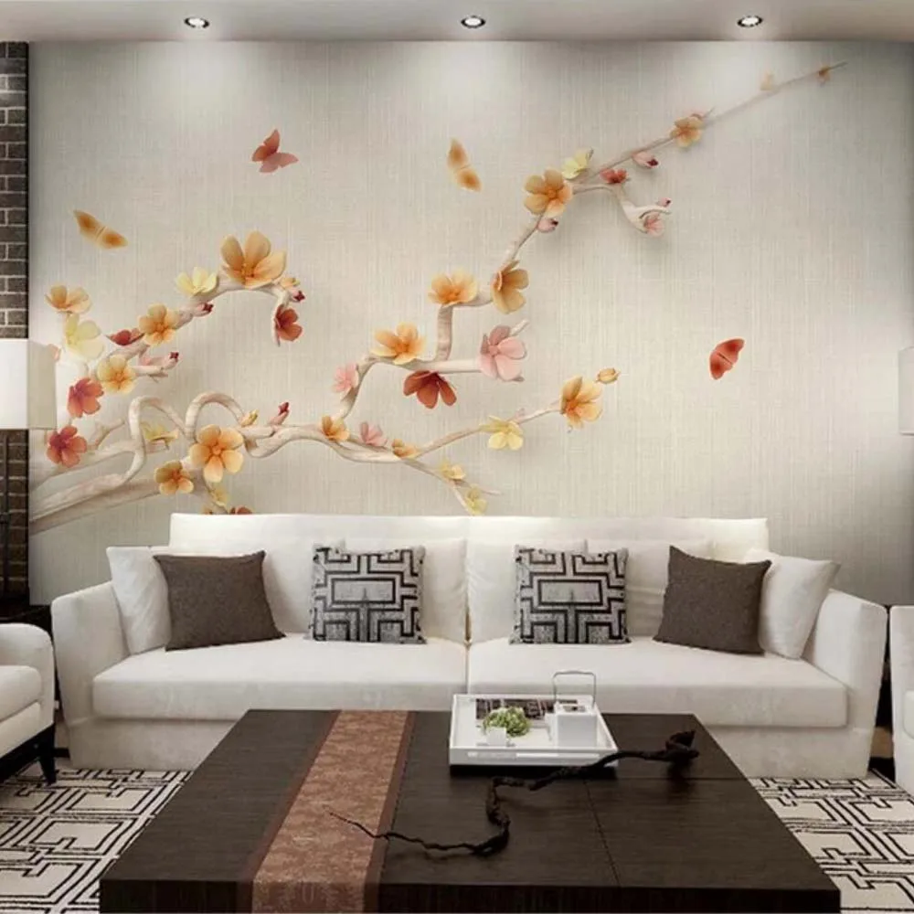 3D тиснение вишневого цветка Сакура цветение сливы бабочка цветок фото обои для