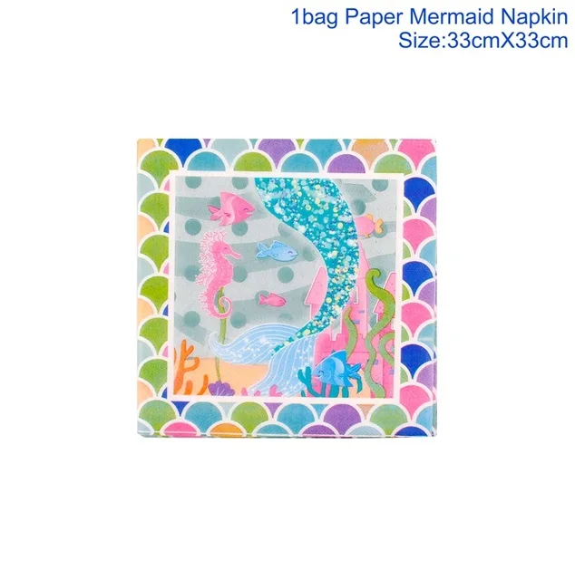 Mermaid napkin Вечерние коробки для конфет с изображением Русалочки FENGRISE, украшенные русалочкой на день рождения, детские товары для вечеринок на день рождения, 1 год, декор для дня рождения - Цвет: Mermaid napkin