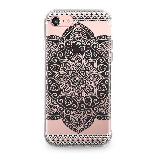 Soft TPU Phone Case for Iphone 7 7Plus Fashion Beautiful Floral Half Transparent Mandala White Lace Pattern Silicone | Мобильные