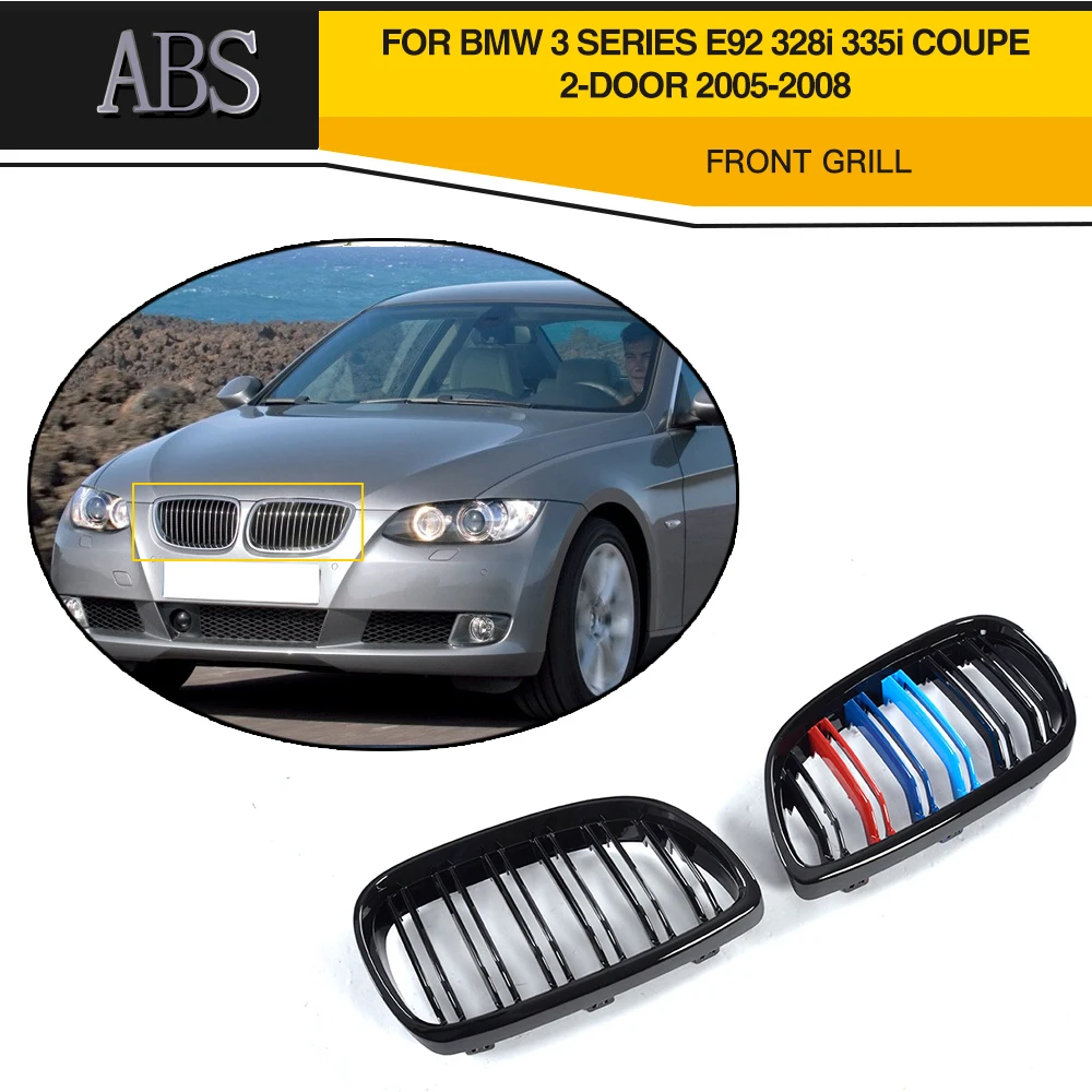 Черная передняя решетка гриль 3 серии двойная линия для BMW E92 328i 335i Coupe 2 двери 2005 2006
