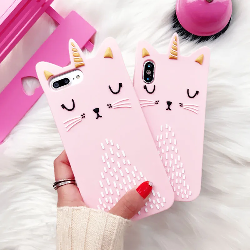 Fashion 3D Cartoon Pink Unicorn Cat Soft Silicone Case For iPhone 6 6S 7 8 Plus X Back Phone Cover Capa Fundas |