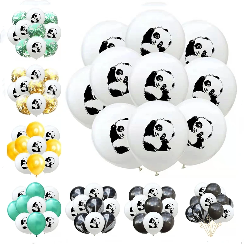 10 шт. латексные шары с принтом панды золотистые зеленые конфетти воздушные набор