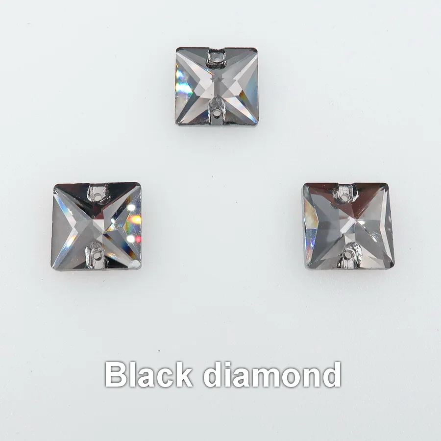 A4 Black diamond Квадратная форма, плоская задняя часть, с двумя отверстиями, стеклянный кристалл, 6 размеров, пришитые Стразы, стразы, бисер, свадебная обувь, сумки, сделай сам, отделка - Цвет: A4 Black diamond