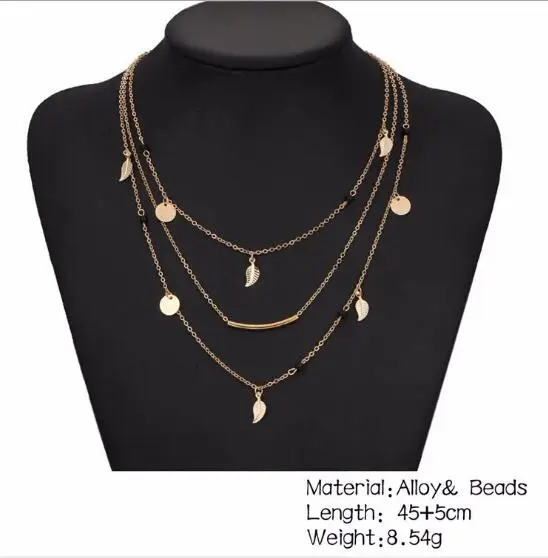 Bohemian Golden Multilayer Leaf Necklace for Women's Vintage Layered Collar 2019 Jewelry Gift | Украшения и аксессуары
