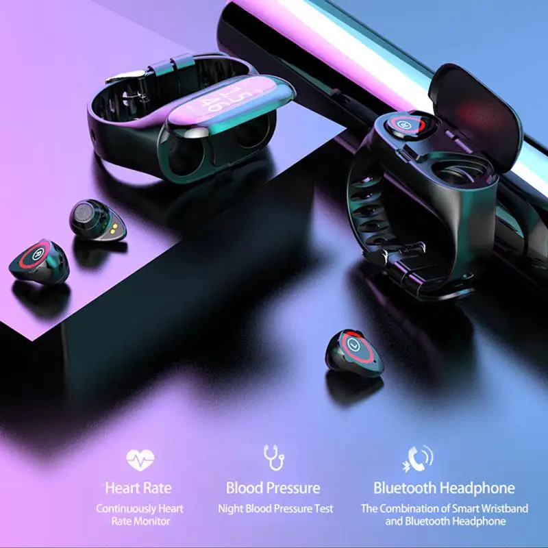 2 in 1 M1 Smart Bracelet Wireless Bluetooth 5.0 Earphone Call Band Men Heart Rate Blood Pressure Sport | Электроника