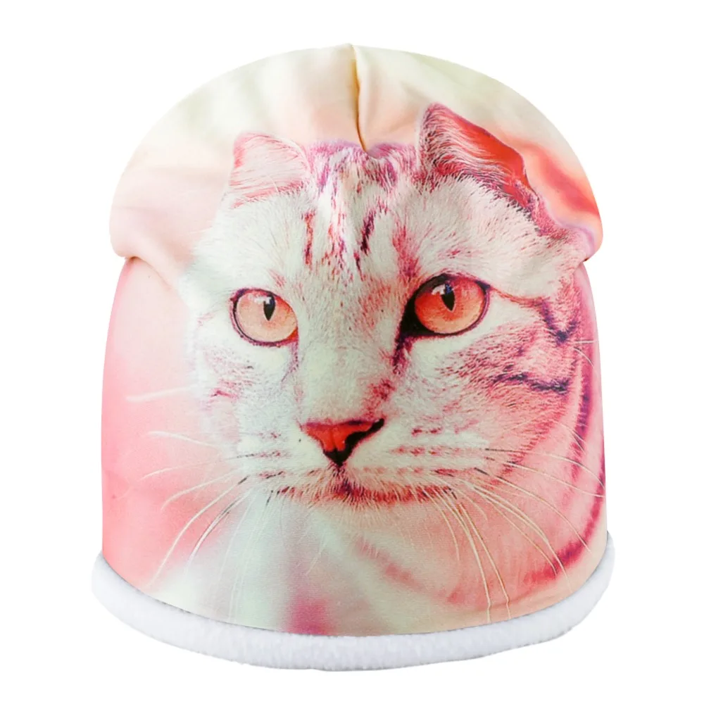 Winter Beanie Ladies Warm Thick Bonnet Caps Women Cute Cat 3D Printing Hats Girls Fashion Streetwear Skullies Beanies Men Gorro |