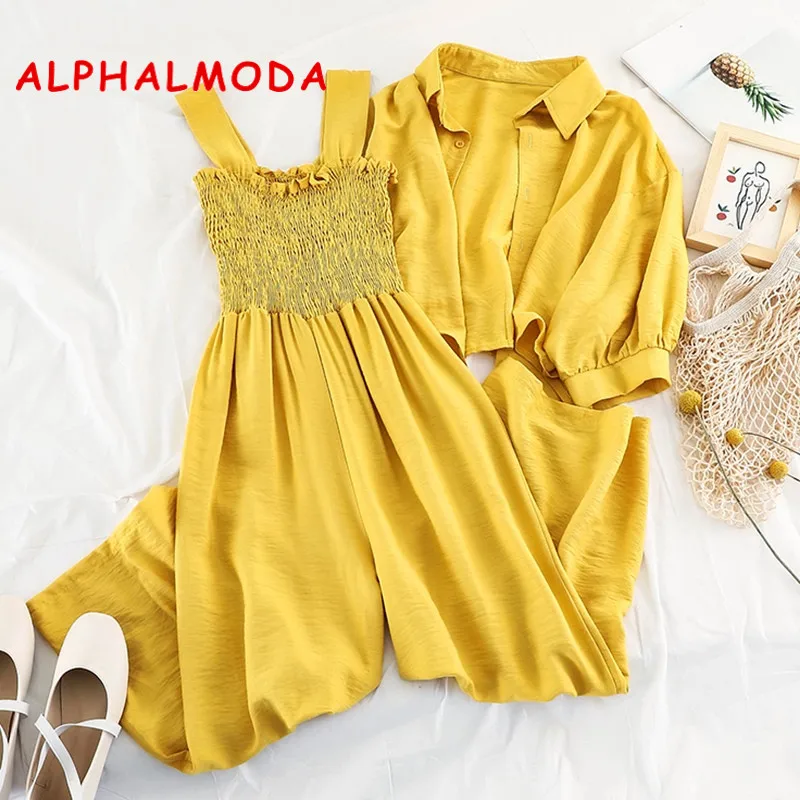 ALPHALMODA летняя свободная короткая Солнцезащитная куртка + Suspending Rompers Женский