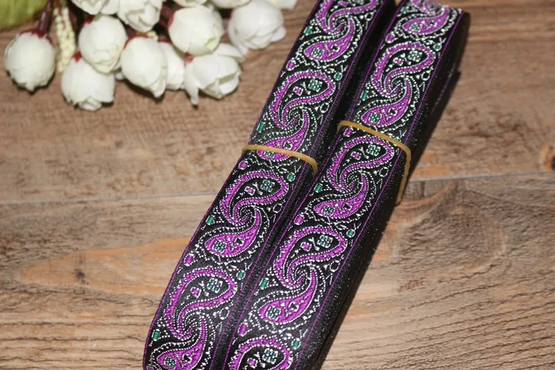 10 ярдов/Лот тканая жаккардовая лента 2 4 см черный фон фиолетовый рисунок пейсли |
