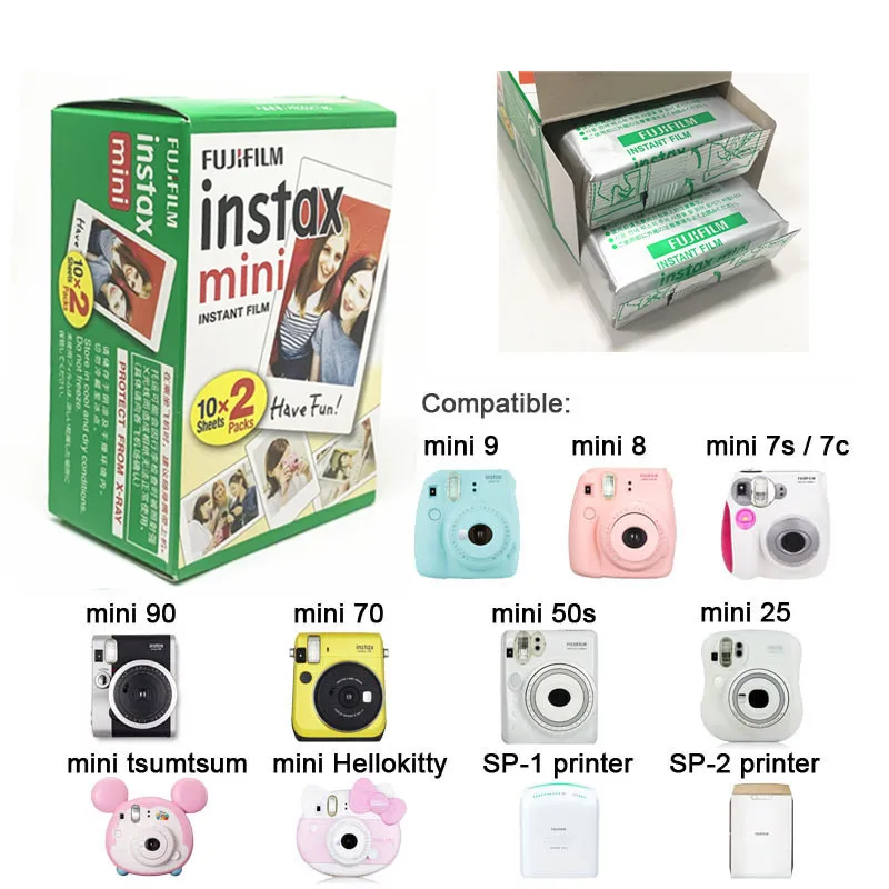 Пленка Fujifilm Instax Mini 10 20 30 40 50 60 80 100 листов 3 дюйма для мини 9 Polaroid FUJI моментальная