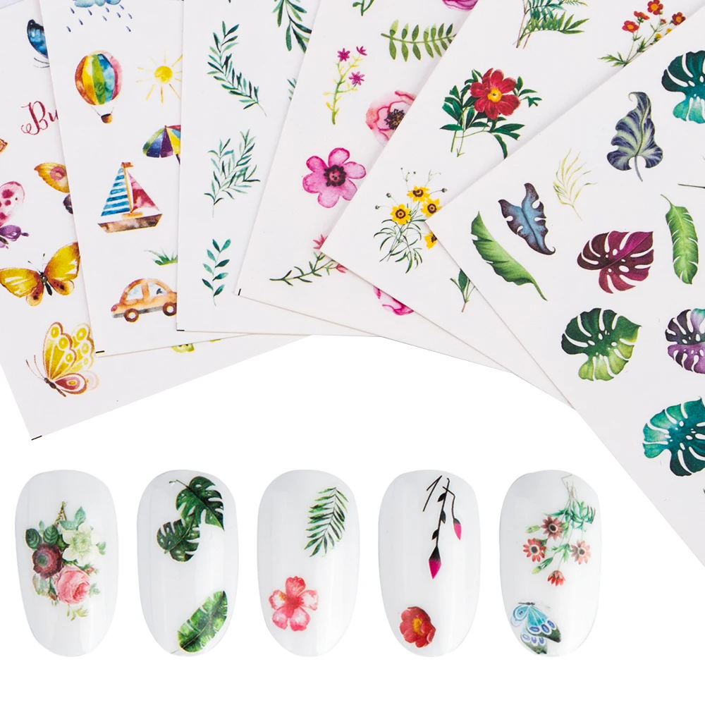 21 шт./компл. Nail Art Наклейки переводятся при помощи Стикеры летние Фламинго наклейки воды Стикеры украшения для ногтей Обертывания ползунки Фольга Стикеры s