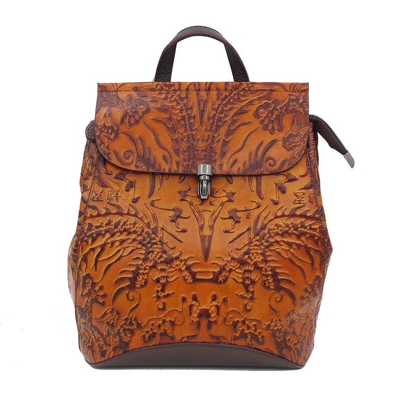 Женский винтажный рюкзак из натуральной кожи с тиснением|lady rucksack|rucksack brandbrand rucksack