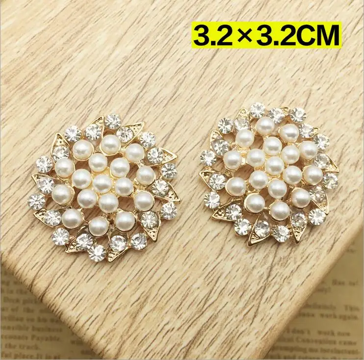 32*32mm 10pcs/lot Crystal Rhinestone Shank Buttons Sewing Alloy DIY Wedding Clothing Accessories shell Bow Hair Embellishment | Дом и сад