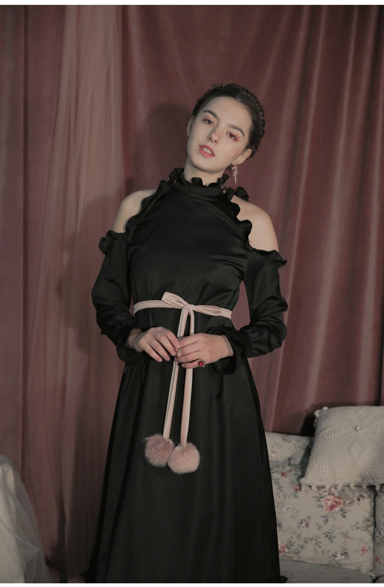 

Guesod 2018 Spring Summer Women Dress Black Cute Off The Shoulder Petal Sleeve Dress With Black Belt