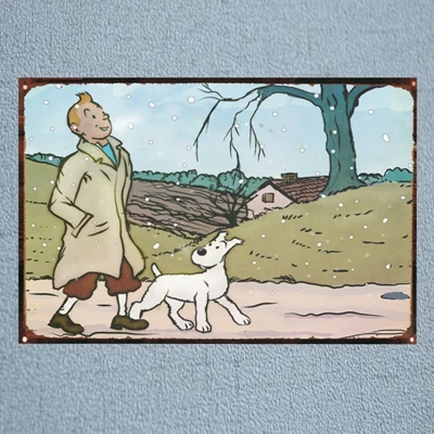 Tintin мультфильм кино жестяная вывеска металлическая пластина железная живопись детская комната настенный бар кофе домашнее искусство Ремесло Декор 30X20 см DU-1043 - Цвет: DU1051