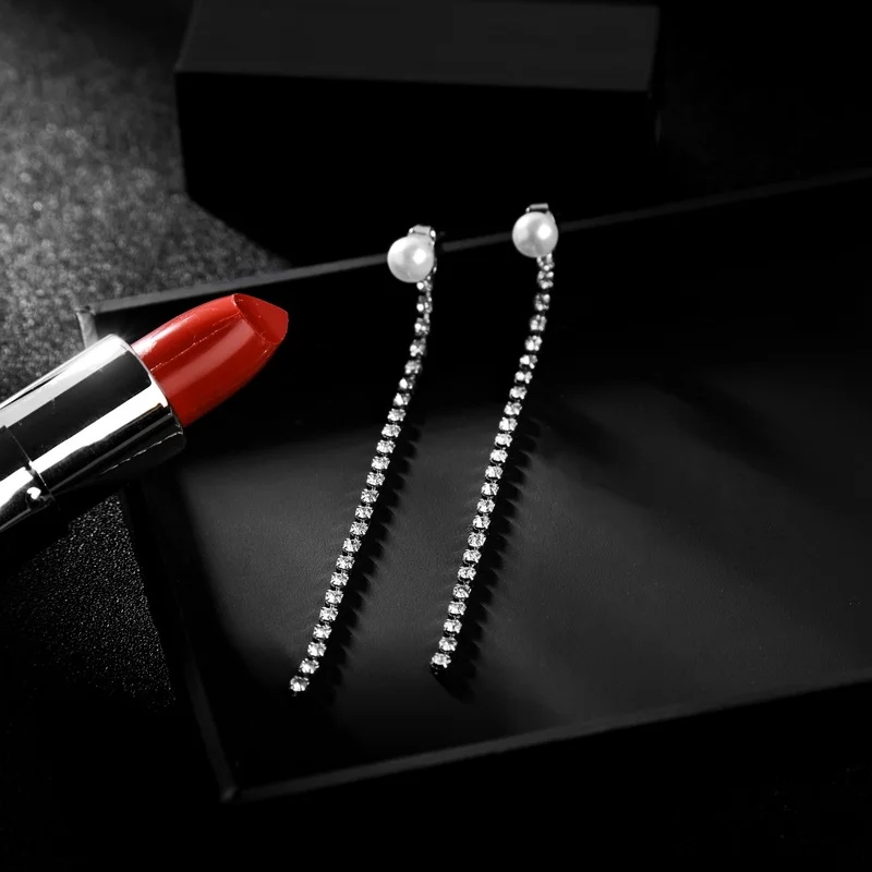 Женские Висячие серьги HanCheng длинные висячие со стразами и жемчугом ювелирные