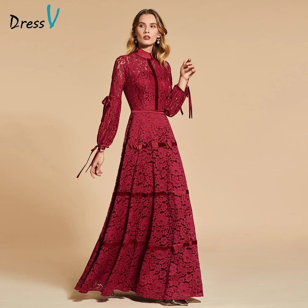 Dressv красное вечернее платье с высокой горловиной А силуэта элегантное длиной 3/4