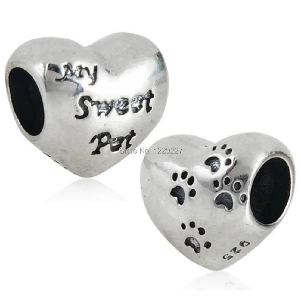 Heart Dog Paw Print 925 Sterling Silver 