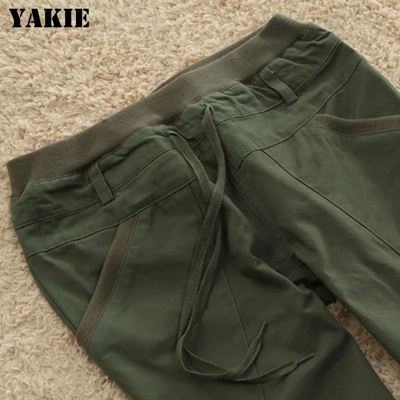 Женские свободные брюки султанки повседневные из хлопка и льна с эластичной