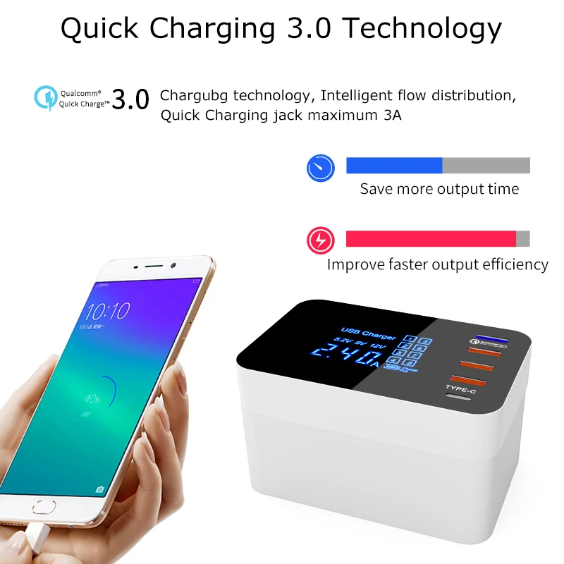 QI Беспроводное зарядное устройство Quick Charge 3 0 Smart USB Type C концентратор светодиодный
