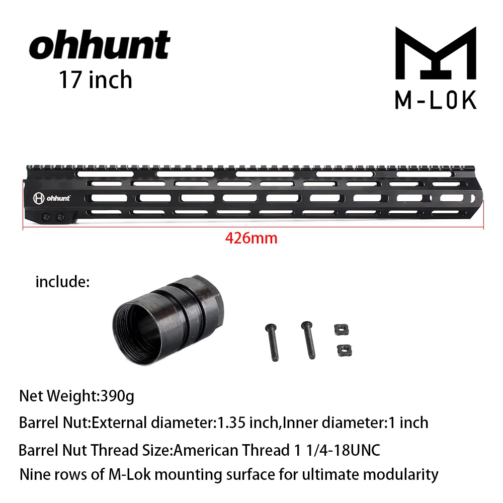 17 inch Black Ohhunt Slim Free Floa Handguard system 7 ''9'' 10 ''12'' 13,5 ''15'' 17 ''MLOK M-LOK AR15 Handguard Fit For. 223 5,56 - Цвет: 17 inch Black