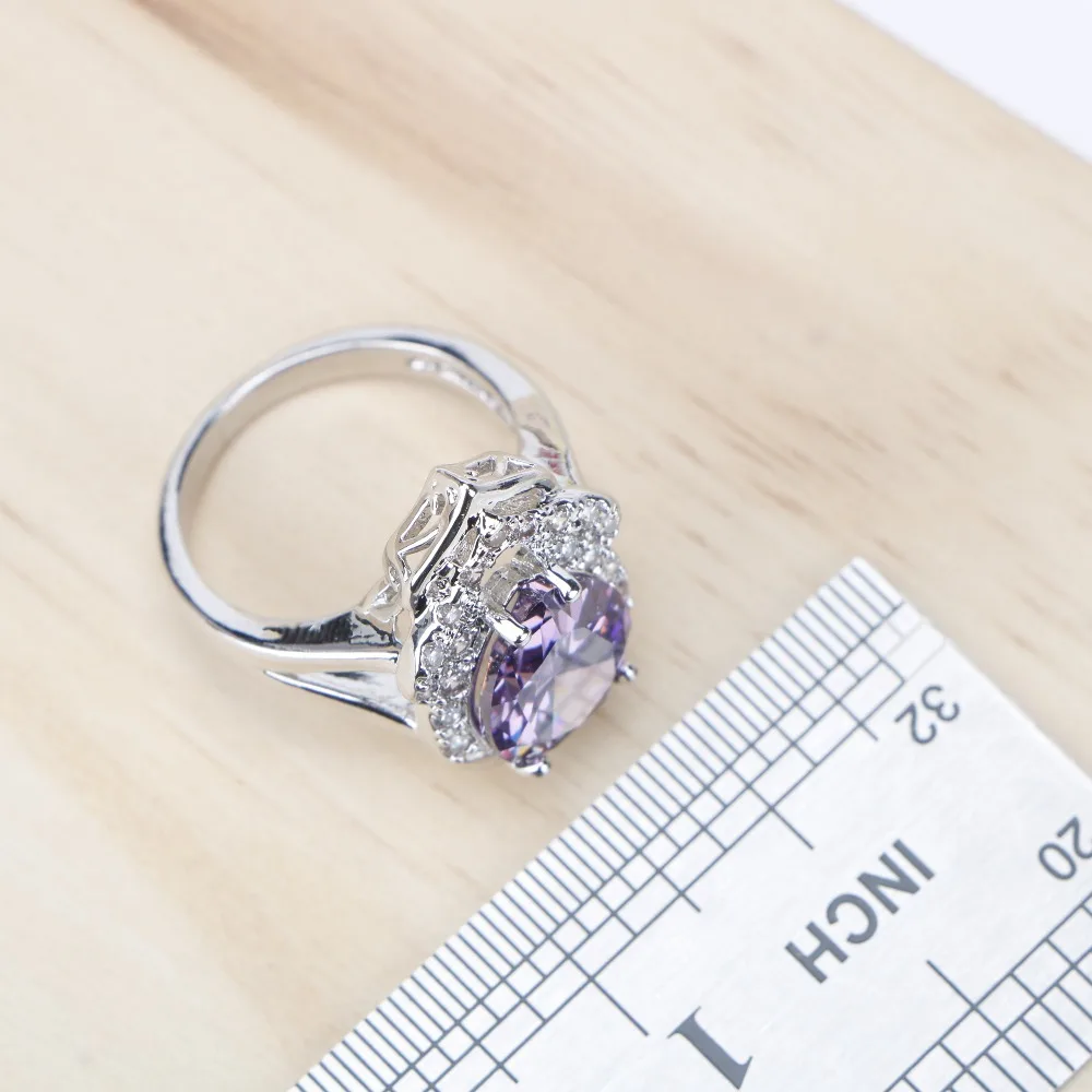 Серебро 925 Костюм Ювелирные наборы Для женщин фиолетовый циркон Камни Серьги/кулон/Кольцо/Браслеты комплект для свадебных украшений подарочная коробка