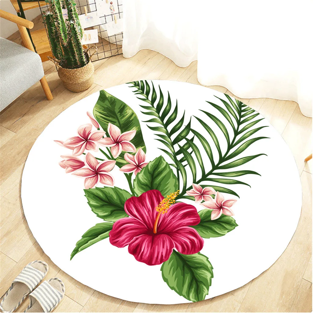 Круглый коврик для ванной комнаты Botany Elements размером 55 см с необычным душевым занавесом.